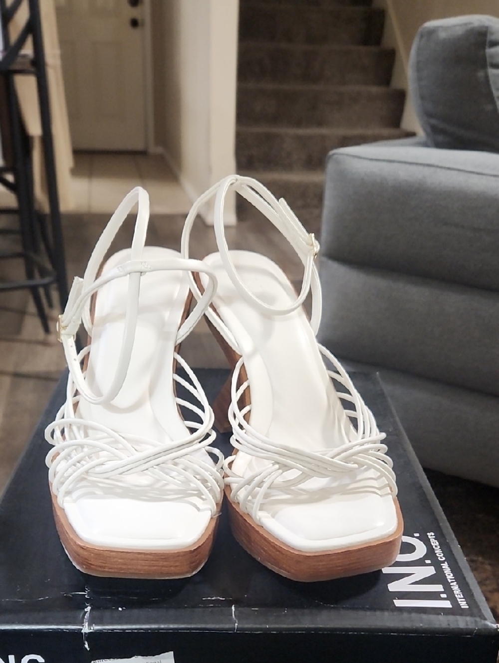 INC International Concepts White Braided Strappy Platform Sandals
